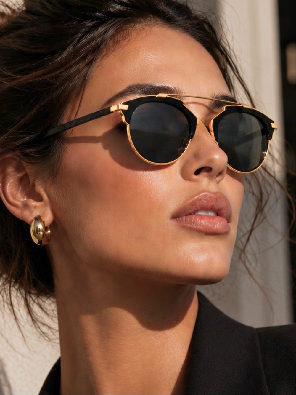 Dior Black and Gold Round Sunglasses